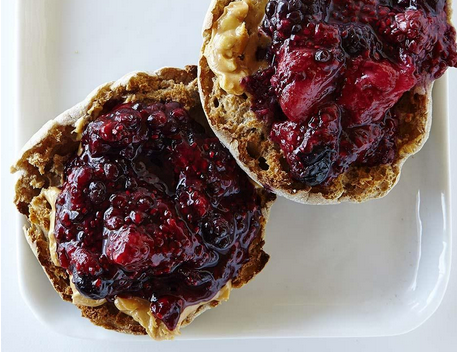 Peanut butter & chia berry jam English muffin