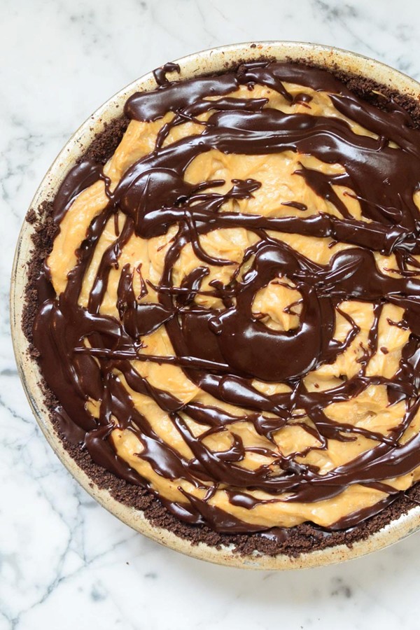 Peanut butter and chocolate buckeye pie