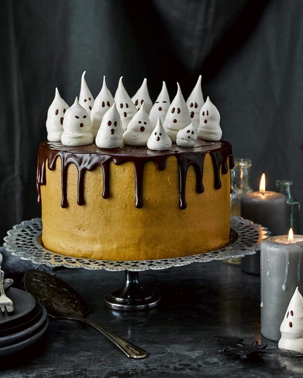 Peanut butter and chocolate Halloween ghost cake