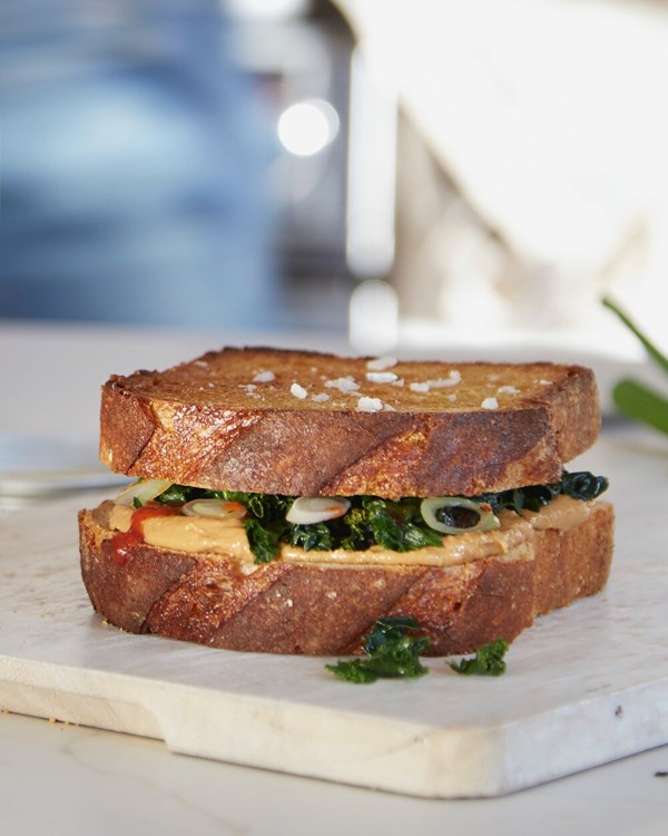 Peanut butter and greens sandwich