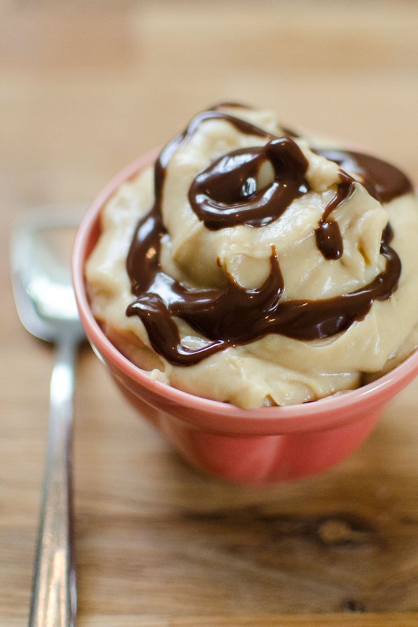 Peanut butter and honey pudding with dark chocolate ganache
