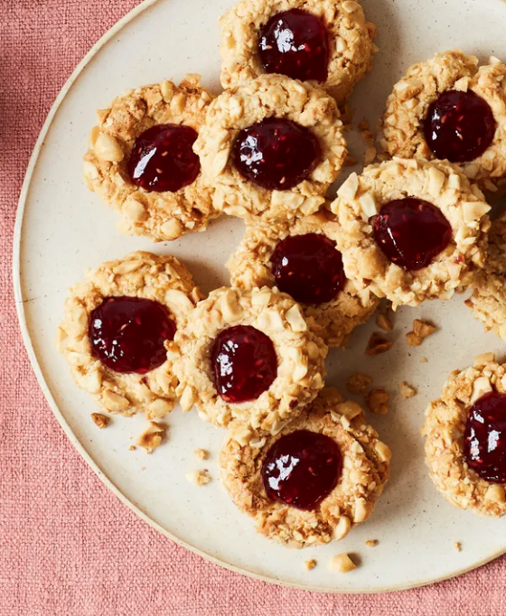 Peanut butter and jam thumbprint cookies