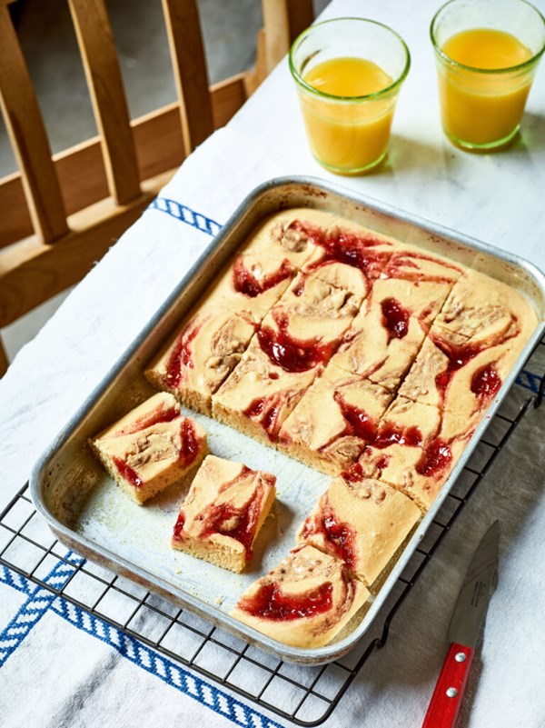 Peanut butter and jelly traybake
