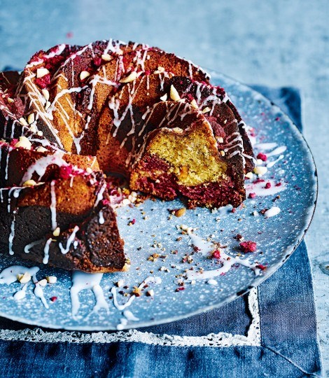 Peanut butter and raspberry bundt cake