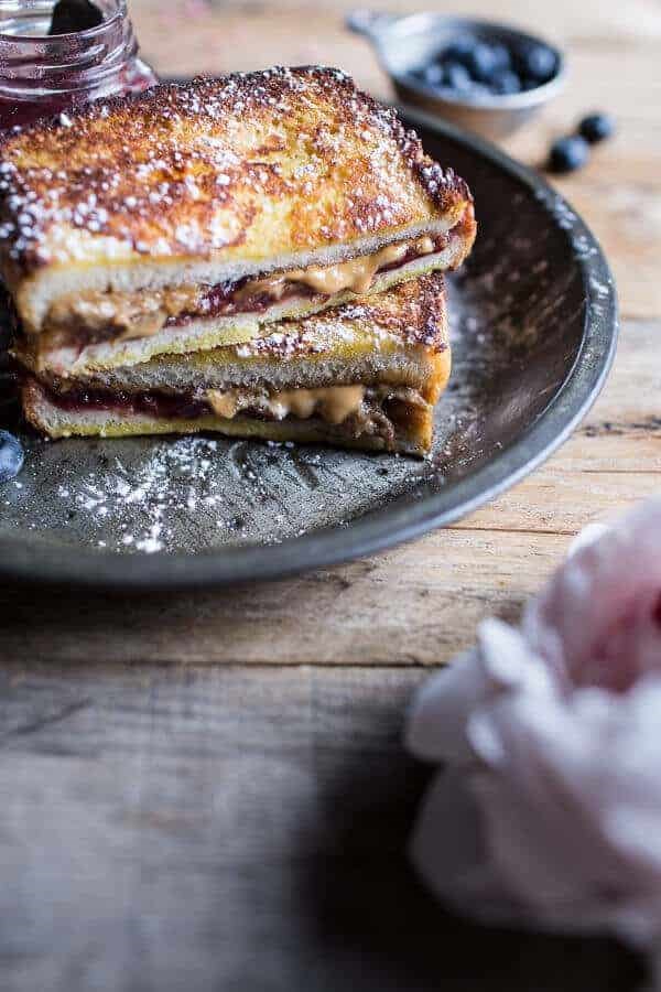 Peanut butter and rhubarb jelly hot French toasted sammie