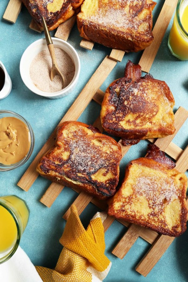 Peanut butter, bacon, and banana French toast sandwiches