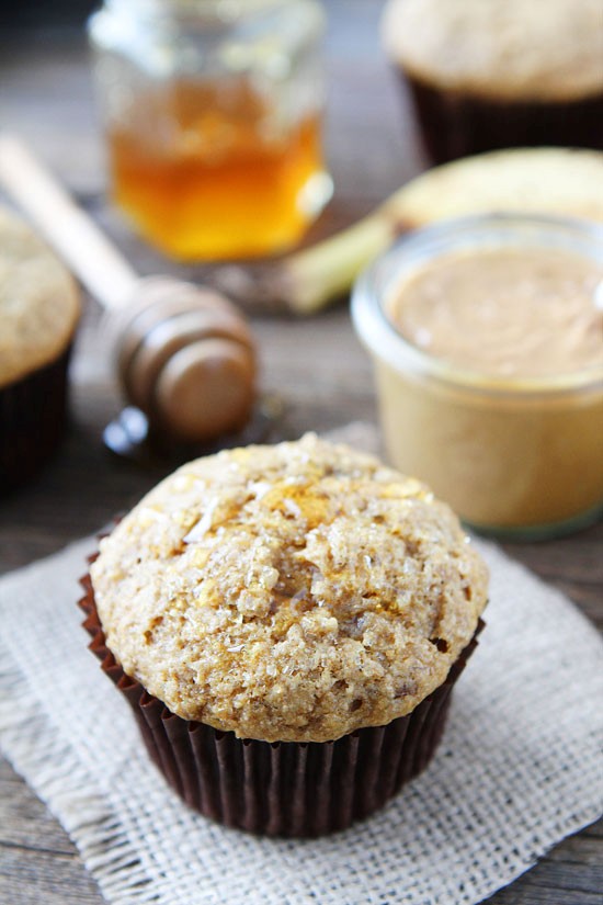 Peanut butter, banana, and honey muffins
