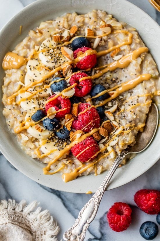 Peanut butter breakfast oatmeal bowl