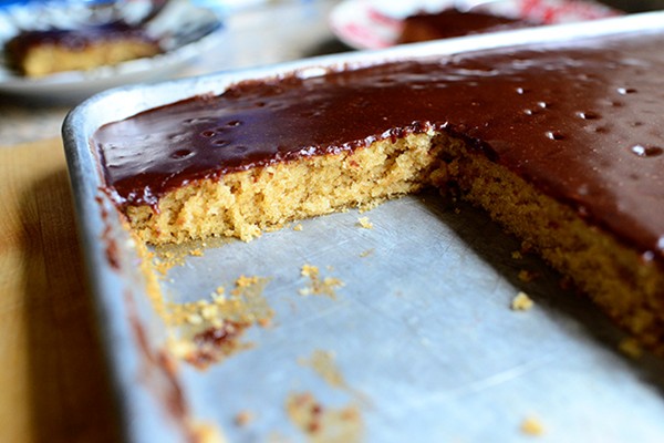 Peanut butter cake with chocolate icing