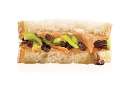 Peanut butter, celery, and raisin sandwich