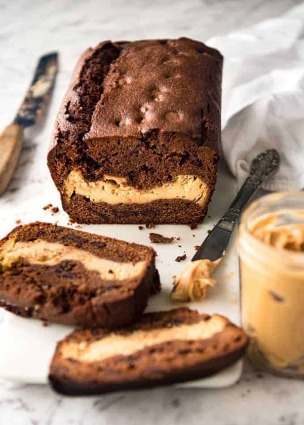 Peanut butter cheesecake stuffed chocolate loaf