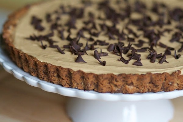 Peanut butter-chocolate tart with a pretzel crust