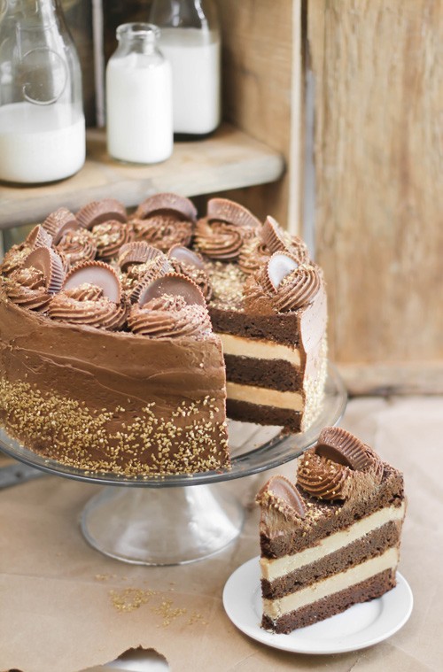 Peanut butter cup brownie cake
