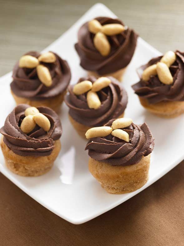 Peanut butter cupcakes with bittersweet chocolate ganache frosting