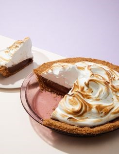 Peanut butter custard pie with marshmallow whipped cream