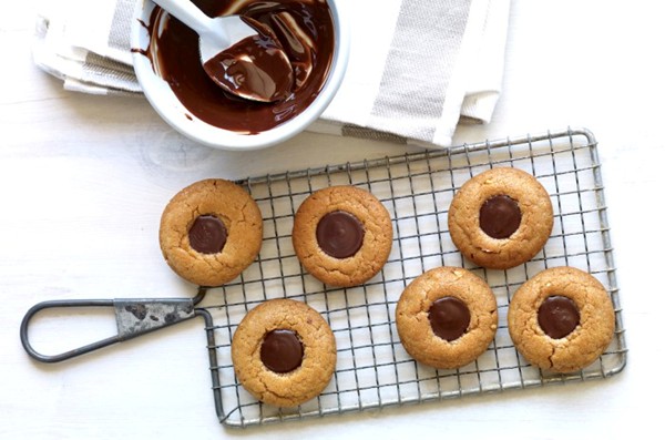 Peanut butter dark chocolate thumbprint cookies