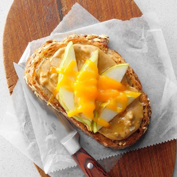 Peanut butter, honey & pear open-faced sandwiches