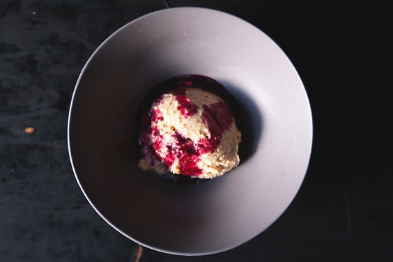 Peanut butter ice cream with Concord grape coulis