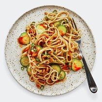 Peanut butter noodles with cucumbers