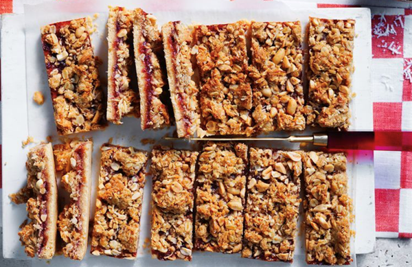 Peanut butter, oat and jam bars