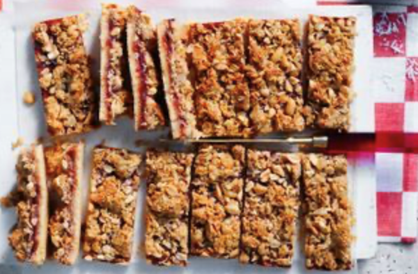 Peanut butter, oat and jam bars