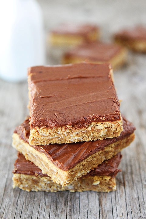 Peanut butter oatmeal bars with chocolate frosting