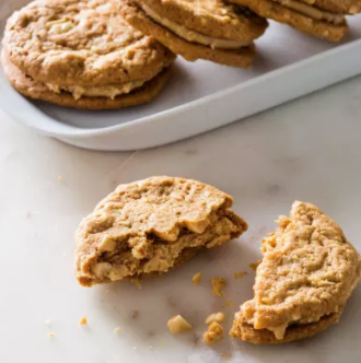 Peanut butter sandwich cookies with honey-cinnamon filling