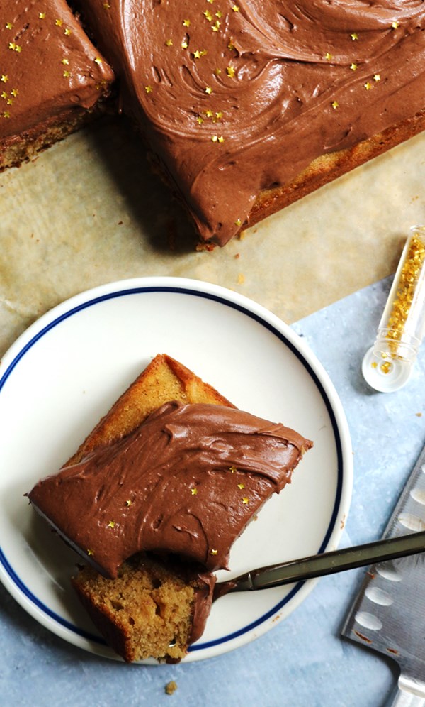 Peanut butter sheet cake with chocolate cream cheese frosting