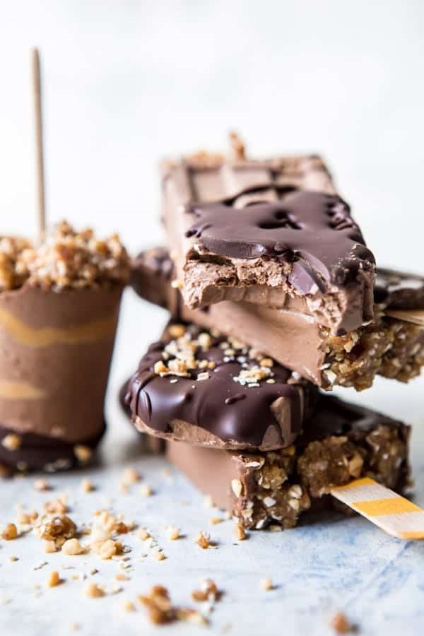 Peanut butter swirled chocolate fudge popsicles
