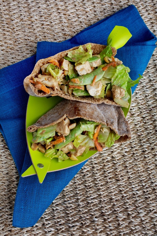Peanut chicken pitas