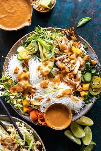 Peanut chicken spring roll bowl