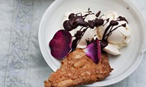 Peanut cookies, vanilla ice cream and chocolate