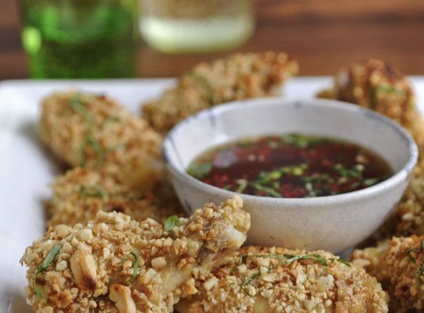 Peanut-crusted chicken wings with Southeast Asian dipping sauce