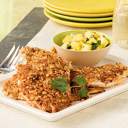 Peanut-crusted chicken with pineapple salsa
