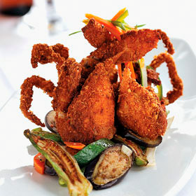 Peanut-crusted soft shell crab with nuoc cham vegetables