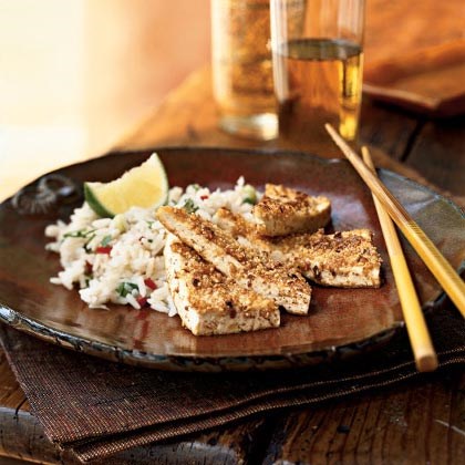 Peanut-crusted tofu triangles