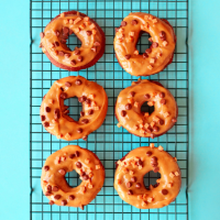 Peanut fudge chocolate ring doughnuts