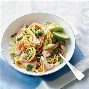 Peanut, sesame and ginger noodles with wild Alaskan salmon