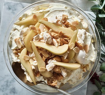 Pear & almond Pavlova trifle