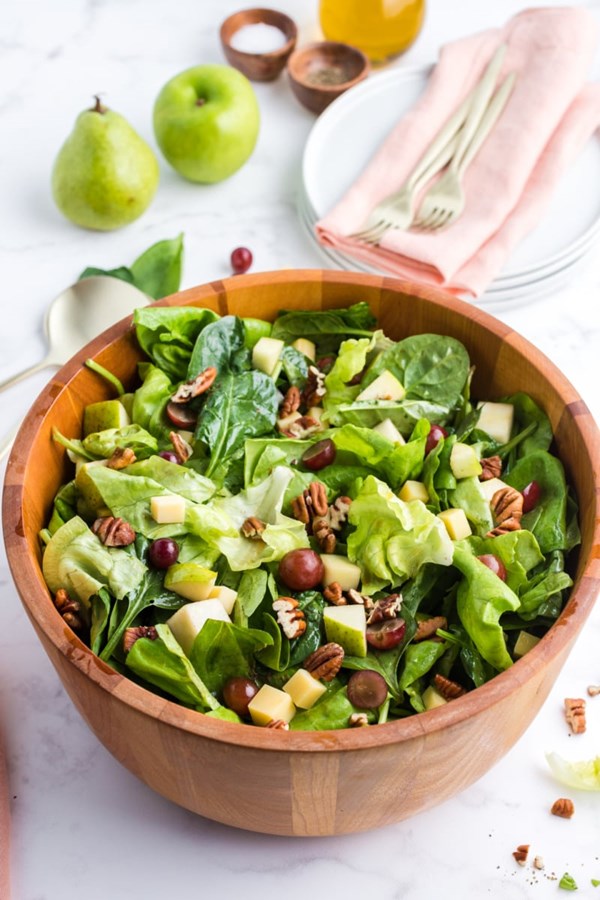 Pear & apple salad with Gruyere & toasted pecans