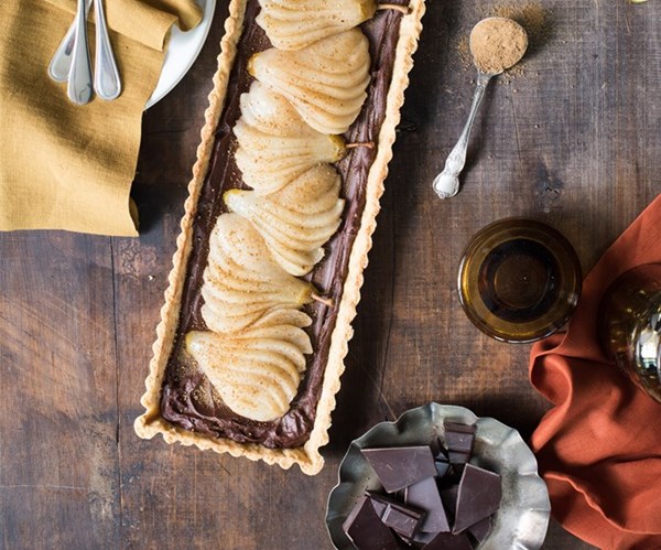 Pear & chocolate tart