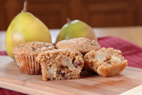 Pear & dried cherry butterscotch muffins