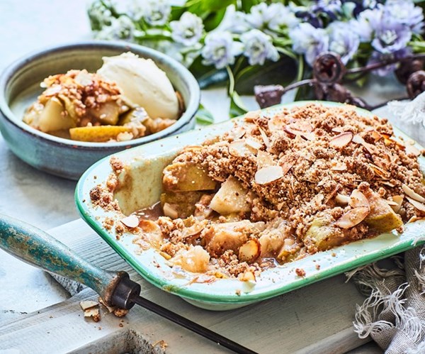Pear & feijoa almond nut crumble