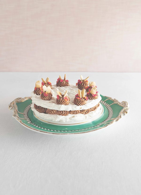 Pear & walnut meringue gâteau