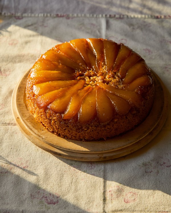 Pear & walnut upside-down cake