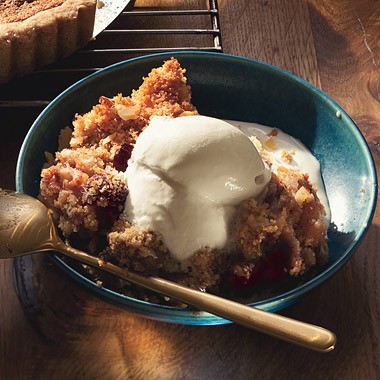 Pear, almond, and dried-cherry brown betty
