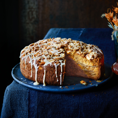 Pear, almond and white chocolate cake