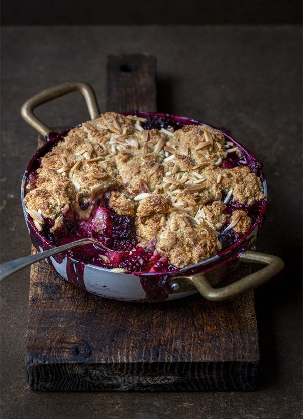 Pear and blackberry cobbler