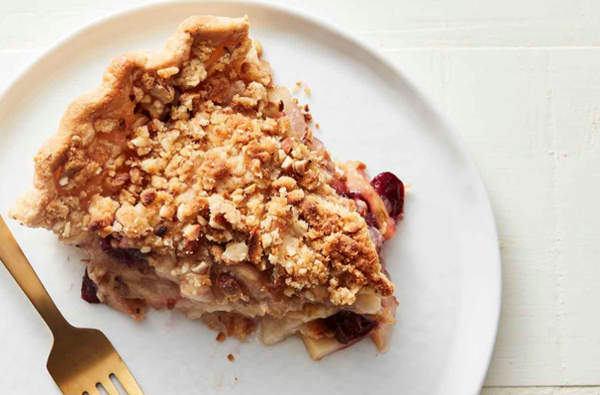 Pear and cherry almond streusel pie