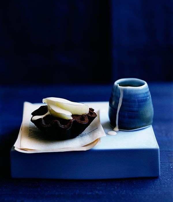 Pear and chocolate fudge tartlets